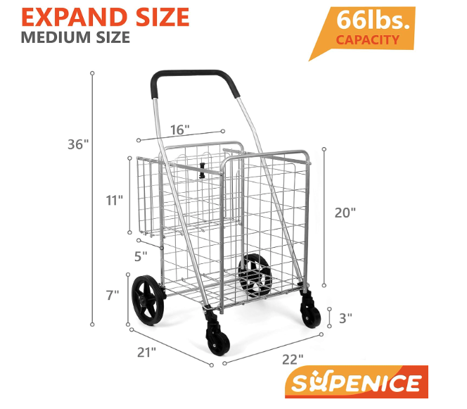 SUPENICE Grocery Utility Shopping Cart - Dimensions
